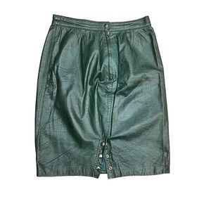 Vintage 100% Soft Green Leather Skirt Size Fits Small/Medium